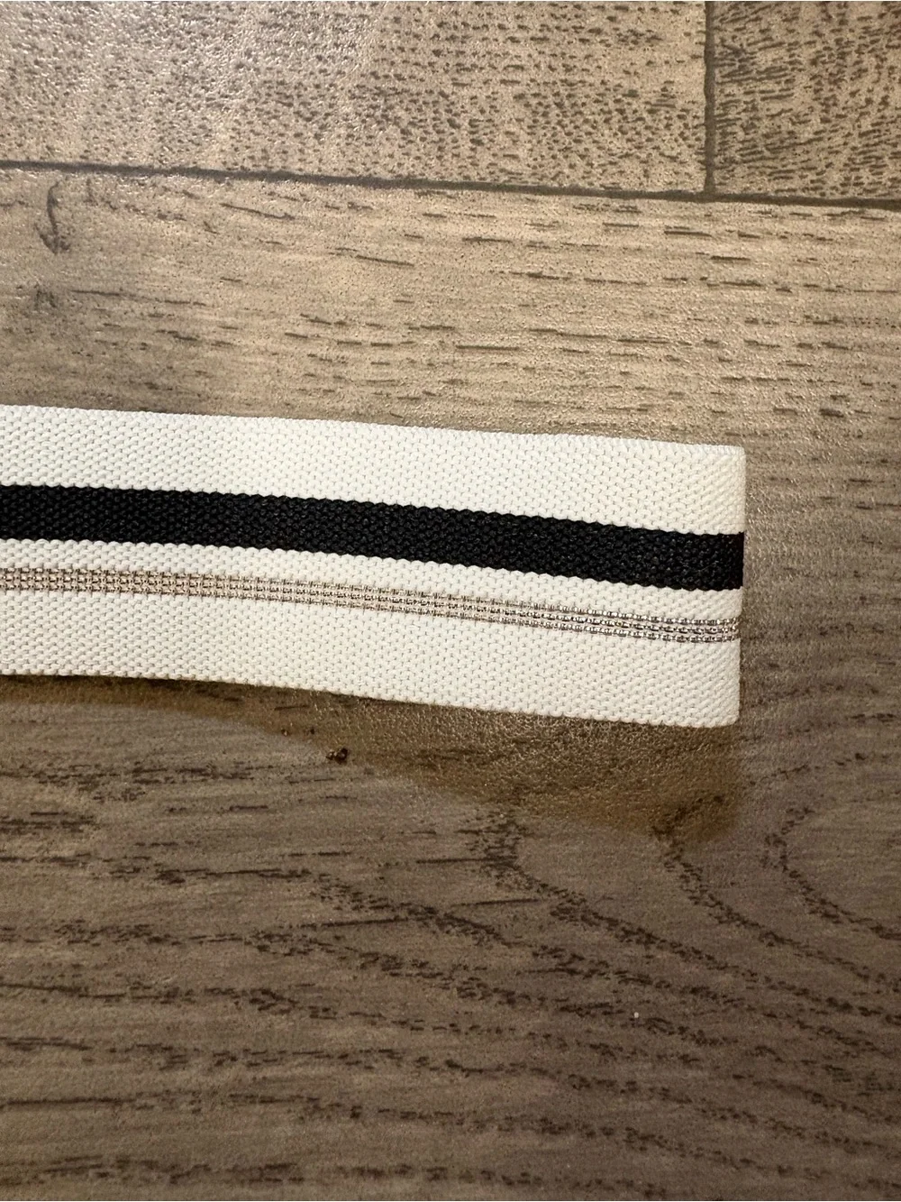 Bebe Elastic Stripe Waist Belt with Silver Ring Buckle - White Black Silver